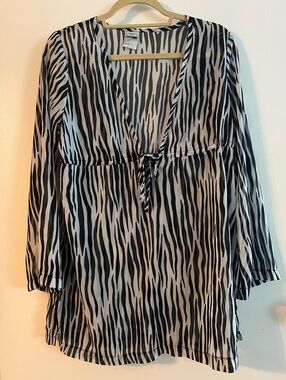 Black and White Zebra-Print Swim Cover-Up